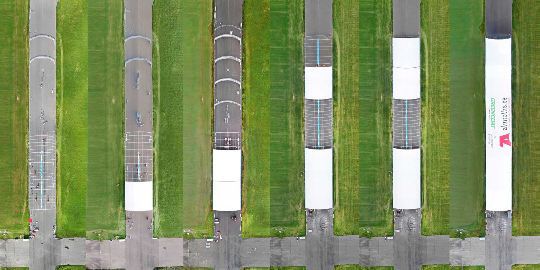 Aerial view of the warehouse construction at the F-13 airfield