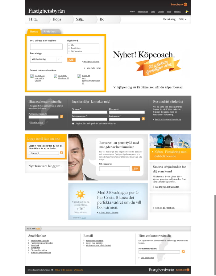 Old start page before redesign