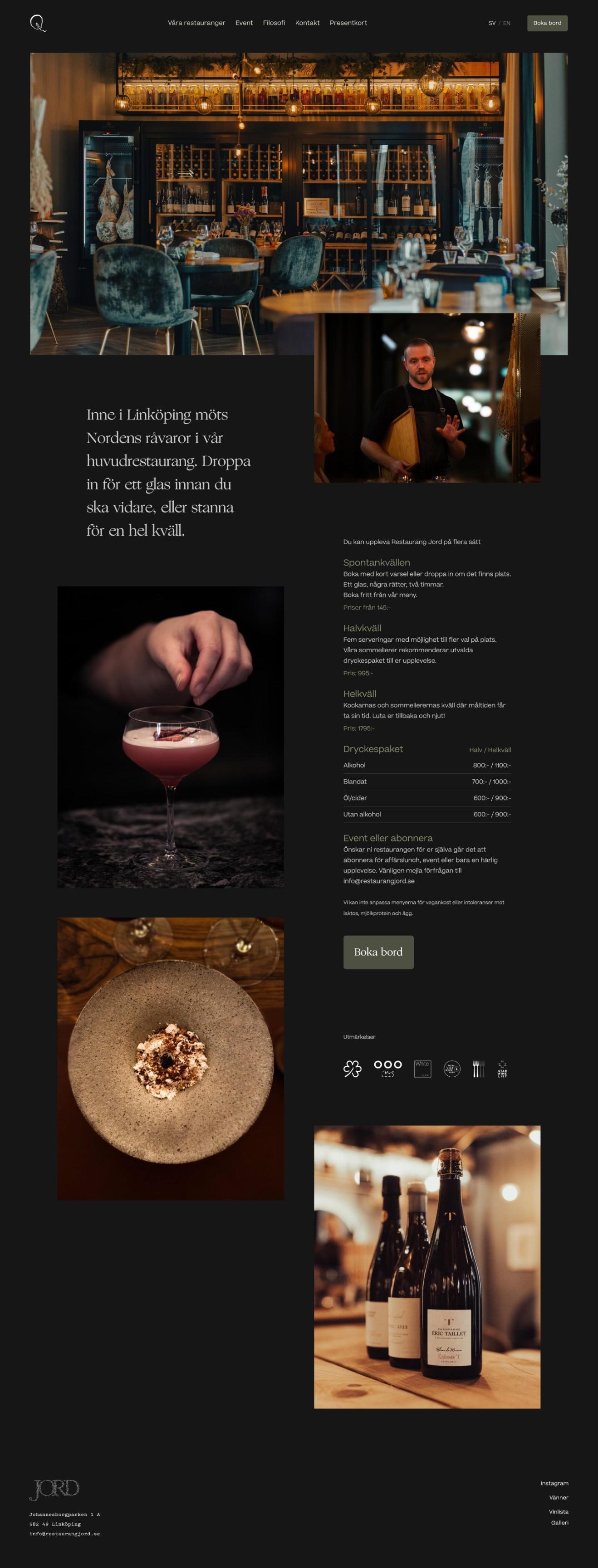 The restaurangjord.se start page